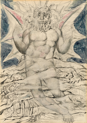 Lucifer, illustration to the 'Divine Comedy' by Dante Alighieri, 1824-27 (pen & ink with watercolour over pencil and chalk)