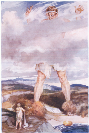 Perceiving Hercules the giant roared (colour litho)