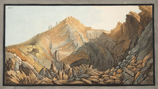 View of the Crater, or inside of the Cone of the little mountain, Plate XIV, from 'Campi Phlegraei: Observations on the Volcanoes of the Two Sicilies', by Sir William Hamilton (1730-1803), published 1776 (hand coloured engraving)