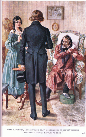 "My daughter, Miss Madeline Bray, condescends to employ herself no longer in such labours as these" (colour litho)