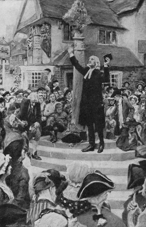 John Wesley preaching (litho)