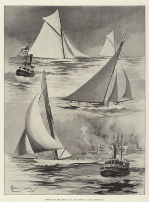 Contest for the America Cup, the American Yacht, "Defender" (litho)