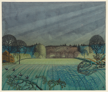 Landscape: Arable and Pasture Land, c.1925 (ink, w/c, crayon & pencil on paper)