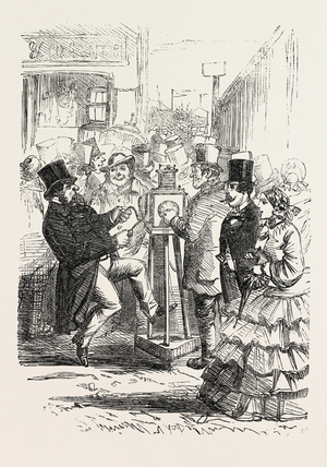 The Derby Day, Scenes by the Roadside and on the Downs: Two Shocks a Penny. UK, 1860 Engraving