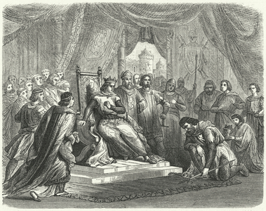 Malcolm IV of Scotland paying homage to Henry II of England at Chester, 1157 (engraving)