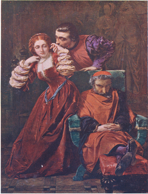 Silvia and Valentine (The Two Gentlemen of Verona) "This love of theirs myself hav eoften seen, haply, whenthey have judged me fast asleep", from The Complete Works of William Shakespeare pub.by J Coker & Co Ltd (colour litho)