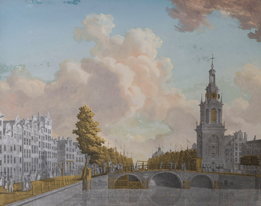View of the Tower Jan Roodenpoortstoren and the Singel Canal, Amsterdam, 1770-1814 (verre eglomise)