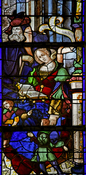 Window w6 depicting Mary Jacobe and her family (stained glass)