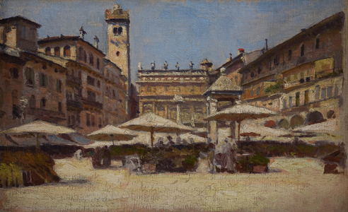 Piazza delle Erbe in Verona, c.1900 (oil on canvas)