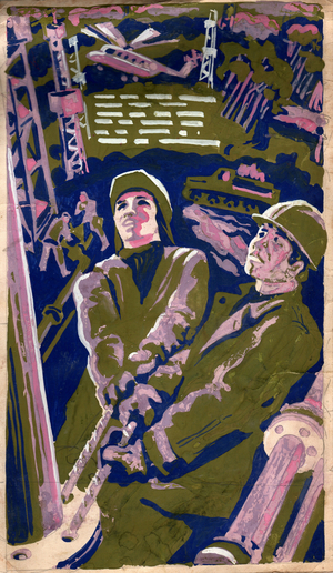 Oil Workers, 1978 (gouache on paper)