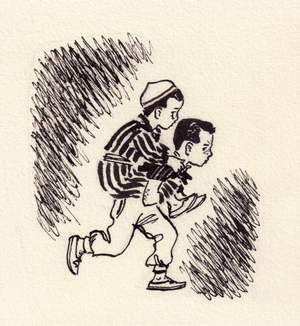Illustration from 'Hasan and Husan' by Mirmukhsin Mirsaidov, 1964 (pen & ink on paper)