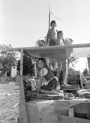 Playground in Fuerstenried near Munich, 1974 (b/w photo)
