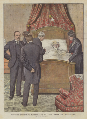The Last Moments Of Maestro Verdi In His Room, At Hotel Milan (Colour Litho)