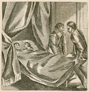 The assassins approaching the bed of the sleeping Princes in the Tower, 1483 (engraving)
