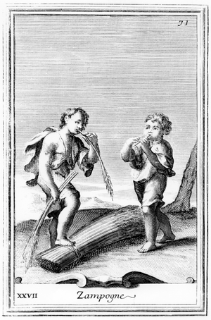 Shepherds blowing reed pipes