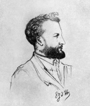 French writer Jules Verne in 1871, sketch by Elisabeth Jegou d'Herbeline when he was writing "Around the world in 80 days"