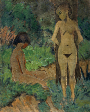 Bathers under Trees, c.1925 (glue paint on canvas)