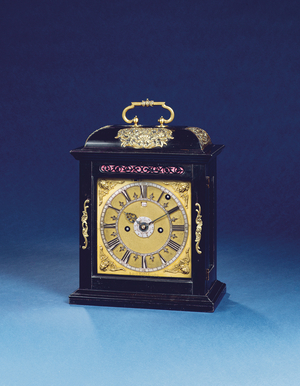 Queen Anne mounted striking bracket clock with pull quarter repeat, No. 376, c.1705 (ebony & gilt brass) (see also 867499-500)