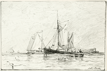 Trawlers Off Plymouth, England, 1885 (pen & ink on cream wove paper)
