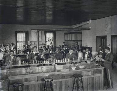 Students in Chemistry Class, Tuskegee Institute, Tuskegee, Alabama, USA, 1902 (b/w photo)