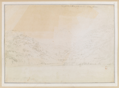 View of the town and harbour of St Peter and St.Paul in the bay of Awatscha; pencil drawing.