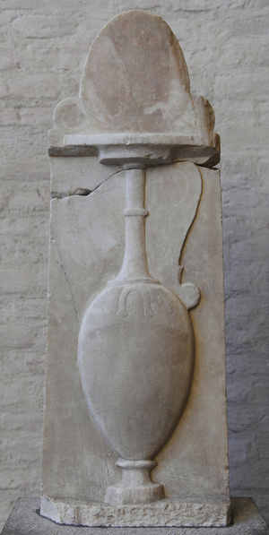 Greek art. Grave relief of Paramythion with a vase for wedding and burial. About 370 BC.