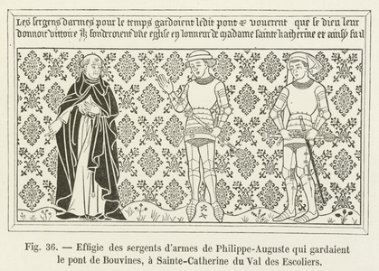 Effigie des sergents d'armes de Philippe-Auguste qui gardaient le pont de Bouvines, a Sainte-Catherine du Val des Escoliers (engraving)