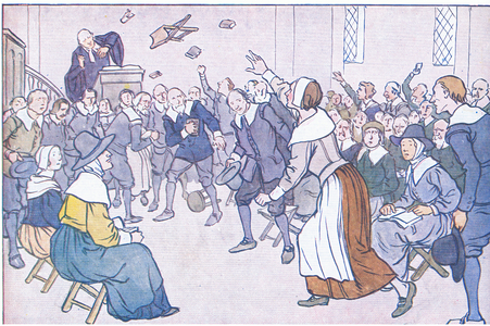 Jenny Geddes and the English Prayers, from A Nursery History of England published by Nelson and Sons, c. 1940 (colour litho)