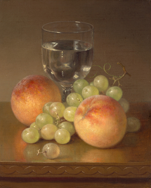 Still Life, Wineglass, Two Peaches, n.d. (oil on canvas)