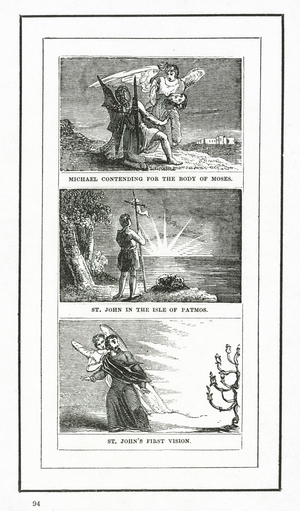 Michael Contending For The Body Of Moses; St John In The Isle Of Patmos; St John's First Vision (engraving)