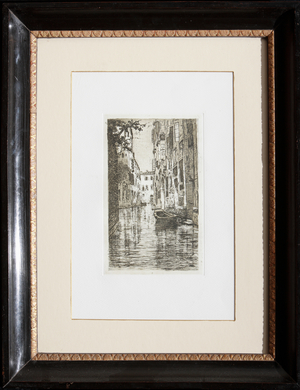 A canal in Venice (etching on paper)
