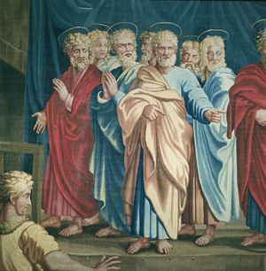 Tapestry depicting the Acts of the Apostles, the Death of Ananias (detail of Saint Paul and the Apostles), woven at the Beauvais Workshop under the direction of Philippe Behagle (1641-1705), 1695-98 (wool tapestry)