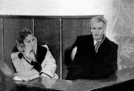 Ceausescu before military court, 1990 (photo)