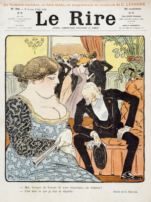 An old man and a woman talk at a social gathering in Paris.