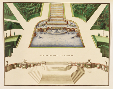 Chateau Marly, 'Below The River', from 'La Gazette Illustre des Amateurs de Jardins', 1925-27 (coloured engraving)