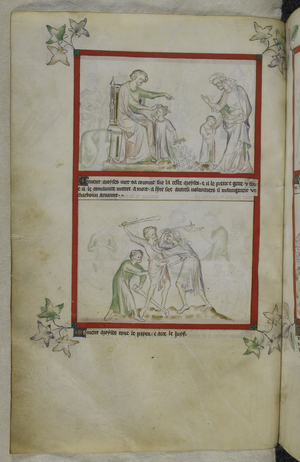 Royal 2 B VII f.23v Moses slays the Egyptian who had attacked a Jew, from 'Queen Mary's Psalter' (vellum)