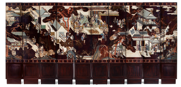 Coromandel ten-panel floor screen, 1719 (lacquer)