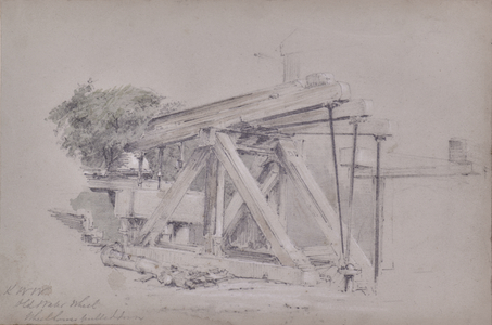 Old water wheel wheelhouse (pulled down) no. 1, 19th century (Pencil, Watercolour)