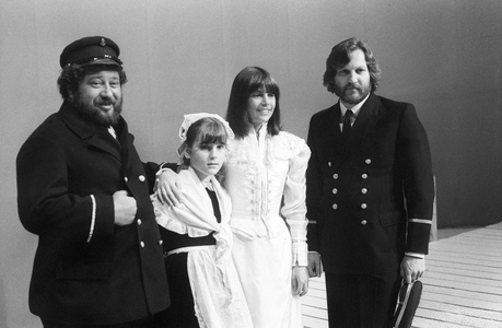 Singers Carlos, Chantal Goya and her Husband Jean-Jacques Debout For TV Programme "Numero Un" on May 18, 1979 (b/w photo)