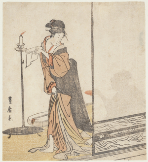 Young Woman and Screen, 18th-19th century (woodblock print)