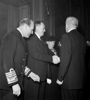 Oslo June 1945. Press conference with Crown Prince Olav, Trygve Lie and Johan Nygaardsvold. …, 1945 (photo)