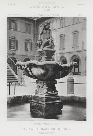 Fountain in Piazza Del Municipio, Prato, Italy (b/w photo)