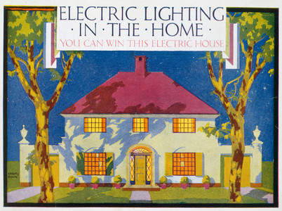 Electric Lighting in the Home, 1910 (colour litho)
