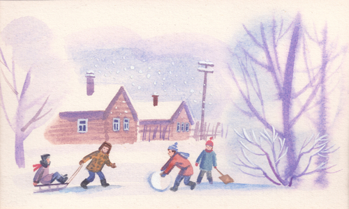 Russian Village in Winter (w/c on paper)