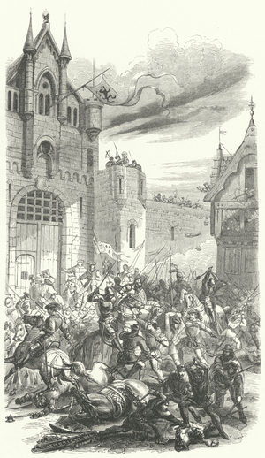 Philip the Good, Duke of Burgundy, fighting against an uprising in Bruges, 1437 (engraving)