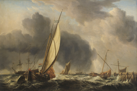 Fishing Boats and Man o' War in a Breeze at the Mouth of a River, 1771 (oil on canvas)