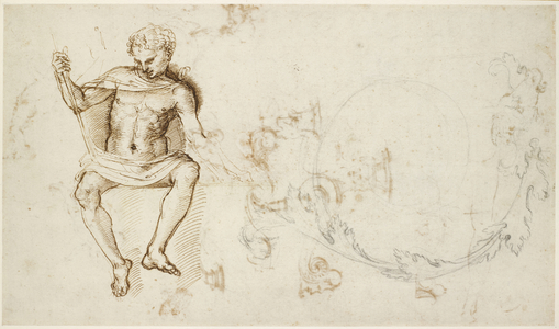 Recto: Studies of a seated man, and of acanthus foliage , WA1846.147 (pen & brown ink over some leadpoint on paper)