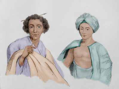 History of Arabia. Mousa. Costumes. Engraving. Later colouration.