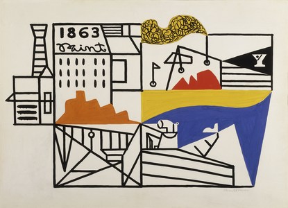 Composition 1863 (Factory by the Sea), 1932 (gouache on paper)