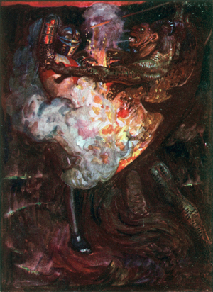 Christian Fights with Apollyon (colour litho)